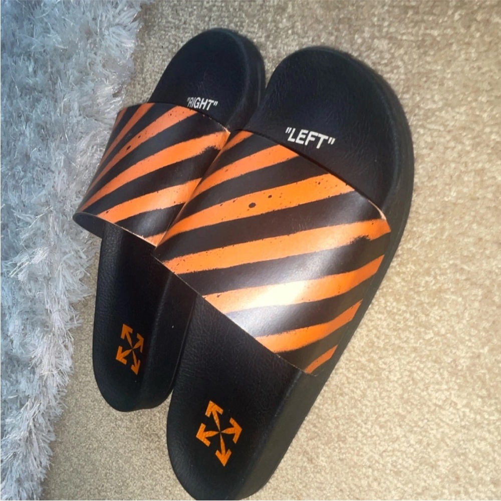 Black and Orange Striped Slides